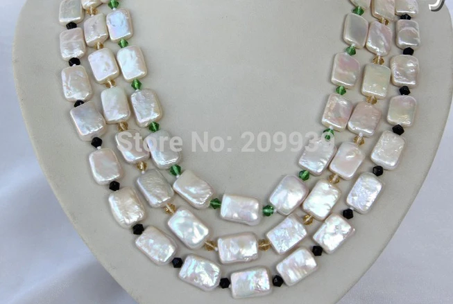 

FREE SHIPPING>>>@@ AS920 stunning 3rows big 18mm baroque white freshwater cultured pearl necklace