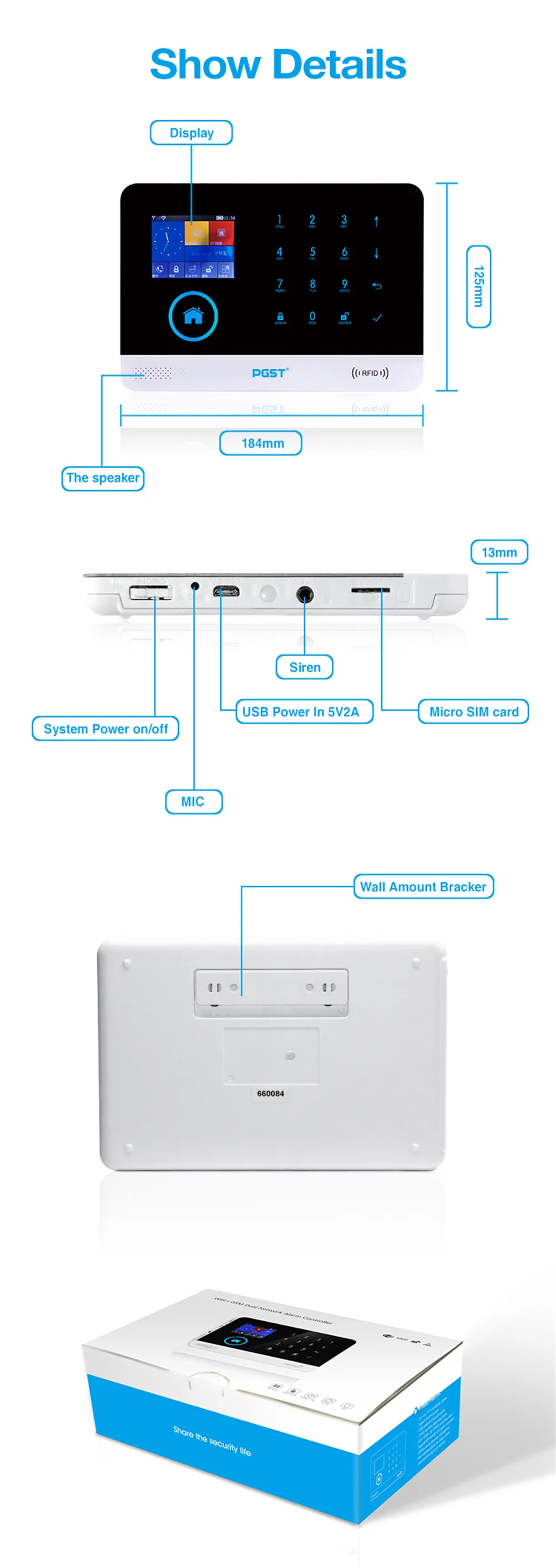 PGST PG-103 беспроводная домашняя охранная ЖК-сенсорная клавиатура SIM GSM GPRS сенсорная аварийная система Комплект приложение дистанционное управление RFID карта