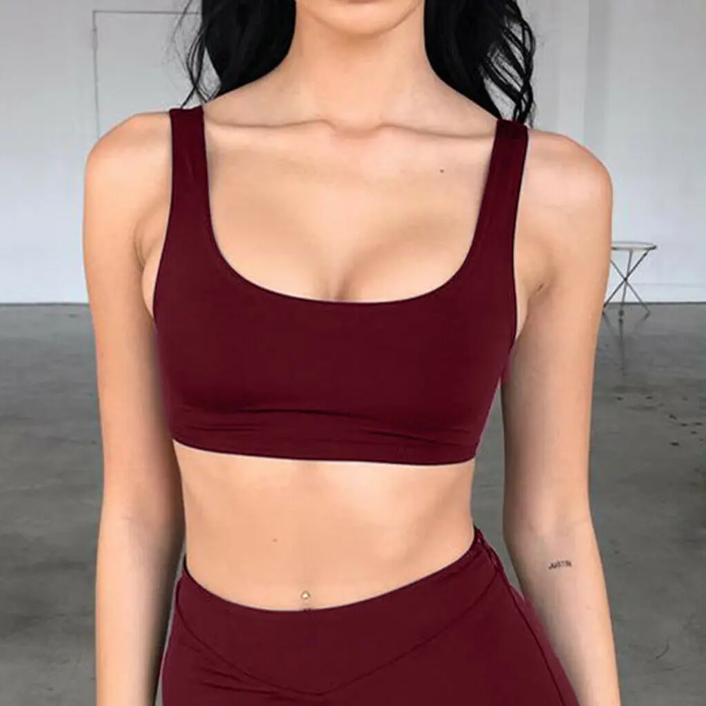 

US Hot Sexy Women's Sleeveless Sports Gym Fitness Solid Bras Workout Tops