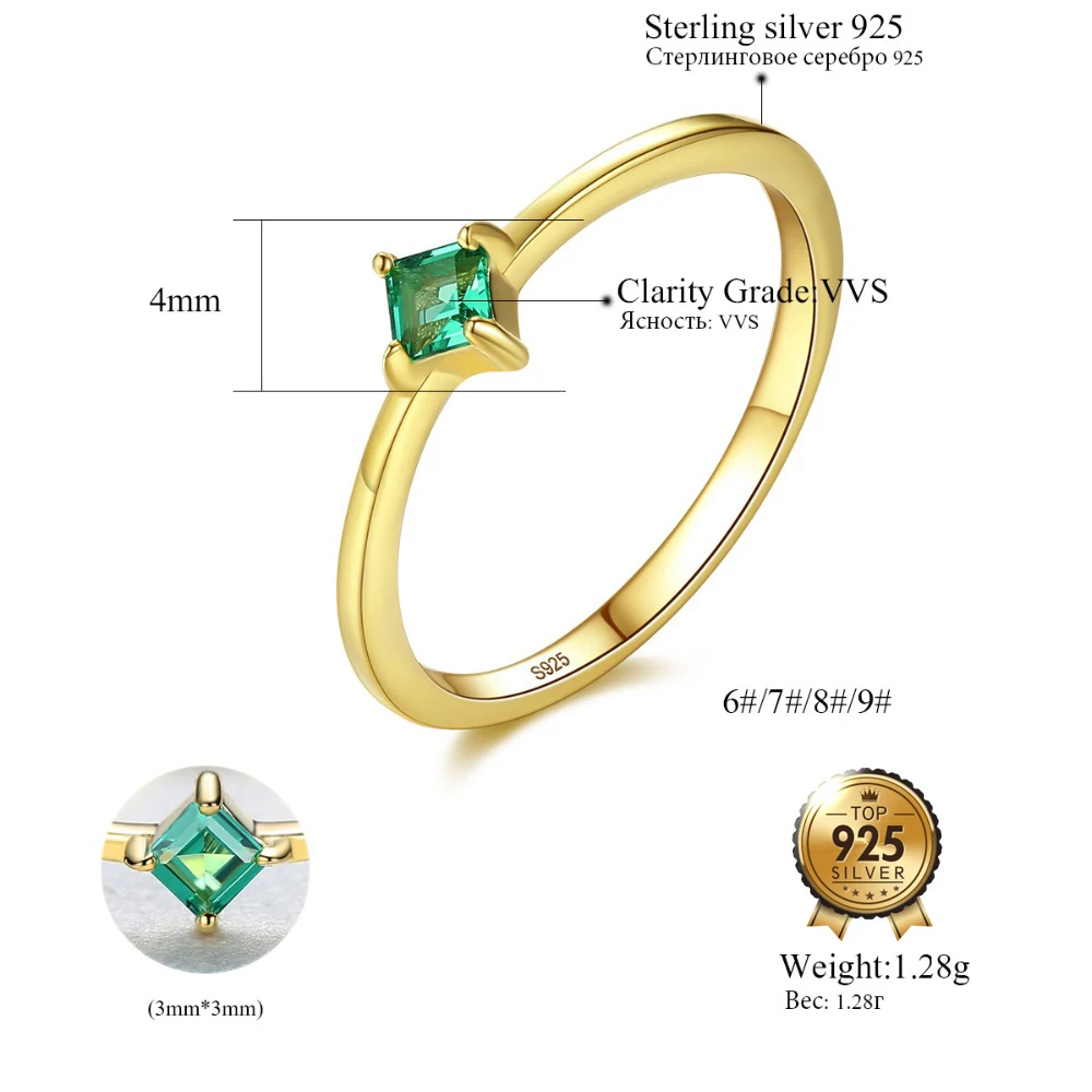 DR квадратной формы VVS изумрудно-зеленые кольца для женщин Настоящее 925 пробы Серебряное Золотое кольцо на палец в юбилейное кольцо подарки