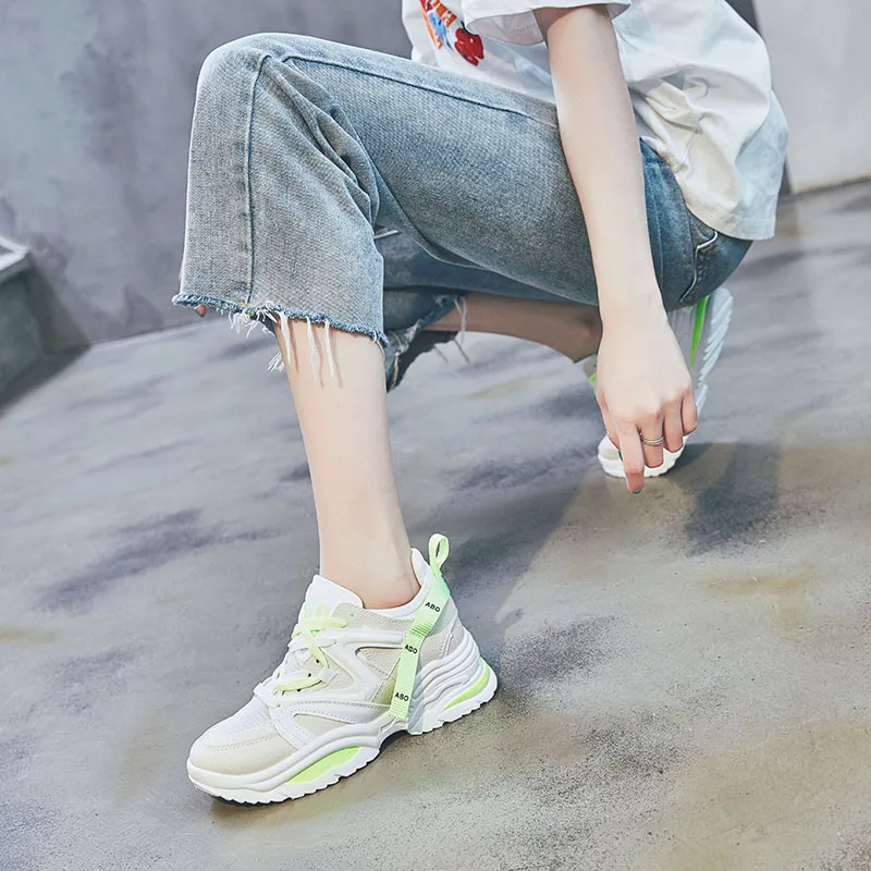 Bomlight Girl Pink Chunky Sneakers Women Platform Shoes Height Increasing Casual Shoes Woman Female Coloful Baskets Dropshipping