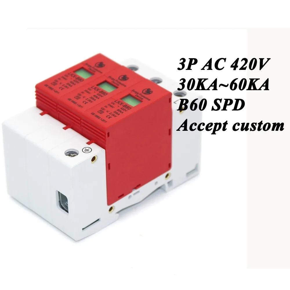 

B60-3P 30KA~60KA ~420V AC SPD House Surge Protector Protective Low-voltage Arrester Device 2P+N Lightning protection
