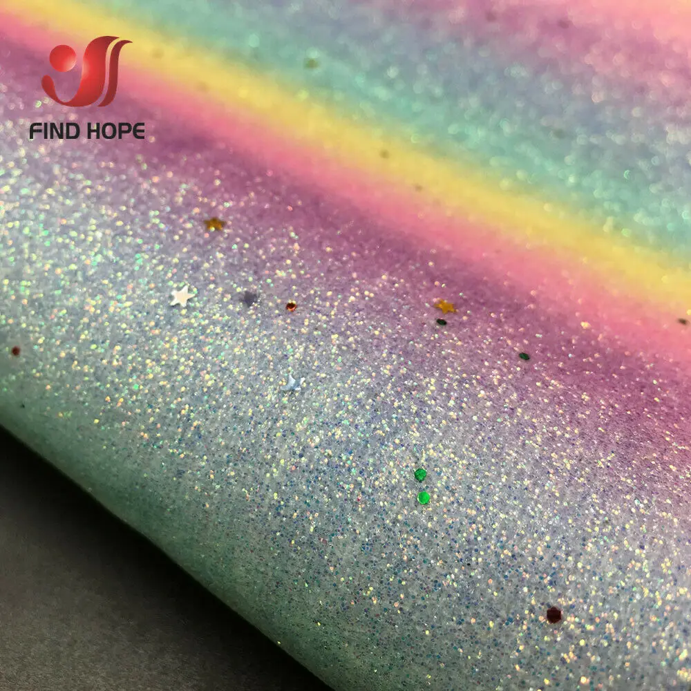 A4 20*30CM Sparkly Fine Glitter Fabric Rainbow iridescent Vinyl PU Faux Leather Sewing Fabric Sheets DIY Handmade Earring Bows