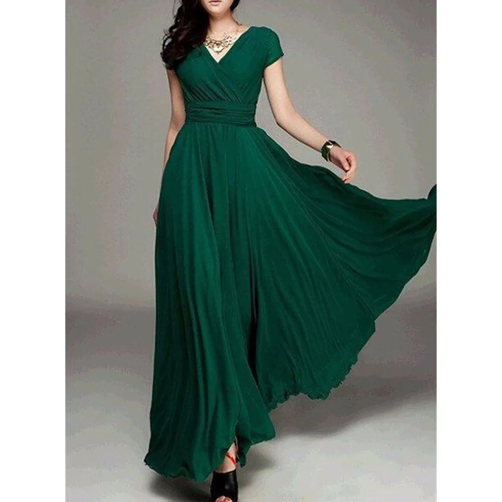 Womens Chiffon Evening Dress Solid Maxi Ruched Dress Womens Chiffon Evening Dress Solid Maxi Ruched Dress