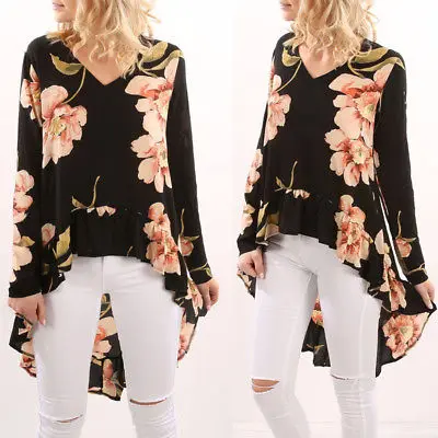 

New Fashion Women Clothing Casual Irregularity Ladies Floral Print Shirts Chiffon Tops Loose Blouse Lady Clothes