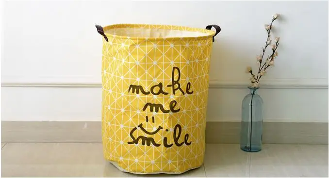 Корзина для белья из хлопка и льна с надписью make me smile складная игрушечная сумка