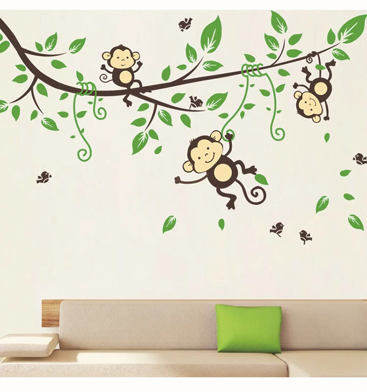 Cartoon Wall Decal Monkey Playing Wall Sticker Removable Wall Sticker