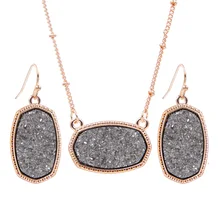Осень YJX розовое золото цвет мини переливающийся Drusy Овальный кулон ожерелья с серьгами ювелирный набор блеск бутик