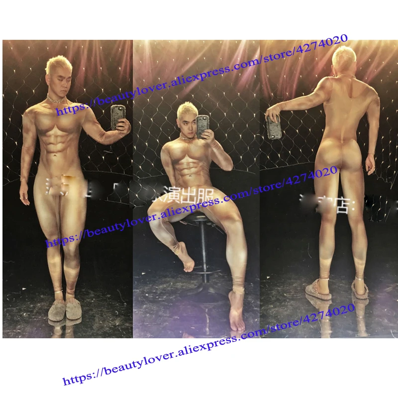 Мускулистые мужские боди с имитацией обнаженного тела мужской ГОГО сексуальный Dj Ds Подиум Обнаженная печать комбинезон сексуальный сценический костюм