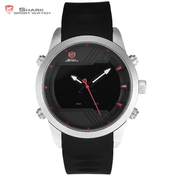 

Sawback Angel Shark Sport Watch NEW Edition LED Black Red 3 D Dial Digital Date Alarm Dual Time Male Silicon Wrist Watch / SH540