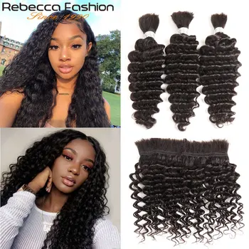 

Rebecca Malaysian Human Hair Deep Wave 3 PCS Braiding Bulk Hair No Weft 10 To 28 30 Inch Remy Bulk Human Hair Natural Color
