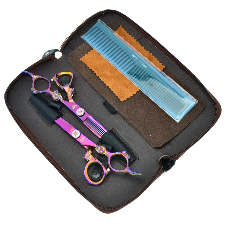 ФОТО New Colorful Kasho Dragon Pattern Cutting Scissors and Thinning Scissors Kits,Hair Shears for Hairdressing,6Inch,1set LZS0328