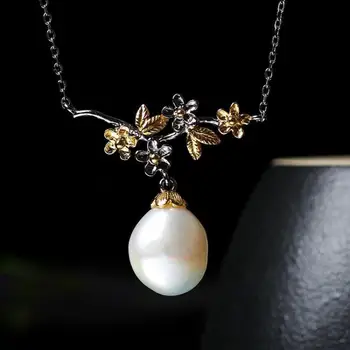 

Baroque Freshwater Pearl Necklaces 925 Sterling Silver Colorful Plum With Collar Chain For Women Fine Jewelry Colar Feminino