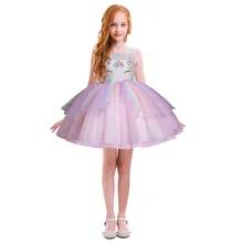 Модное детское платье с цветочным принтом и единорогом; милое детское летнее платье без рукавов с фатиновой юбкой; вечерние бальные платья принцессы для девочек