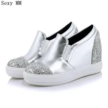 Обувь без шнуровки женские лоферы, увеличивающие рост, на плоской платформе, на танкетке, повседневная обувь на плоской подошве, большие размеры 34-40, 41, 42, 43