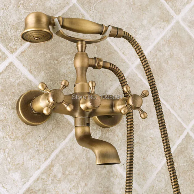 Clic Wall Mount Clawfoot Tub Filler Faucet With Shower Hand Clic Wall Mount Clawfoot Tub Filler Faucet With Shower Hand Antique Br Solid European