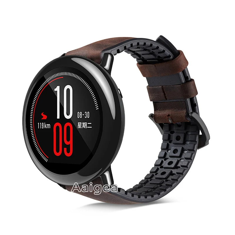 Модный кожаный силиконовый ремешок для часов Ремешок Для Xiaomi Huami Amazfit PACE Смарт часы замена 22 мм браслет для ремня браслет - Цвет: Matte Coffee