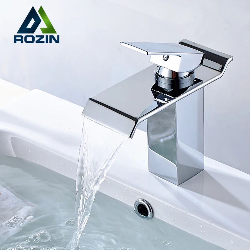 Free Shipping Single Lever Waterfall Basin Sink Mixer Taps Deck Mounted Hot and Cold Bathroom Sink
