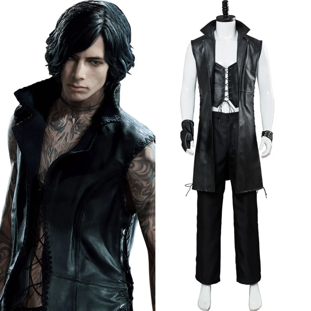 

DMC 5 Costume Devil May Cry Dante Cosplay Costume Outfit Leather Coat Vest Adult Men Women Halloween Carnival Costumes(No Pants)