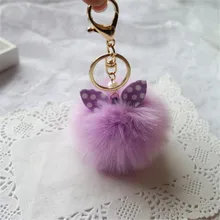 jinggton oval Fashion Faux Rabbit Fur Ball Keychain Bag Plush Car Key Ring Car Key Pendantfasiona