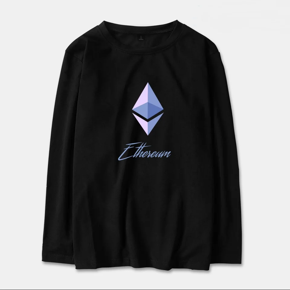 Blockchain Ethereum Long Sleeve T Shirt Men/Women Cotton Bitcoin Print Streetwear ETH Logo T-shirt Tops Tees Plus Size | Мужская одежда