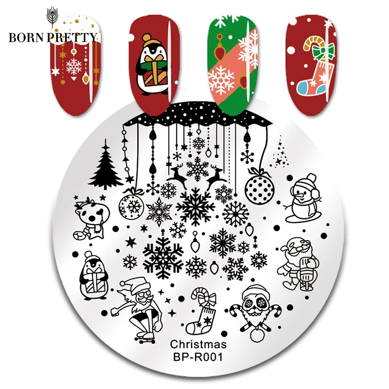 BORN PRETTY Рождество снег ногтей штамповки пластины шары олень круглый шаблон дизайн ногтей штамп пластины