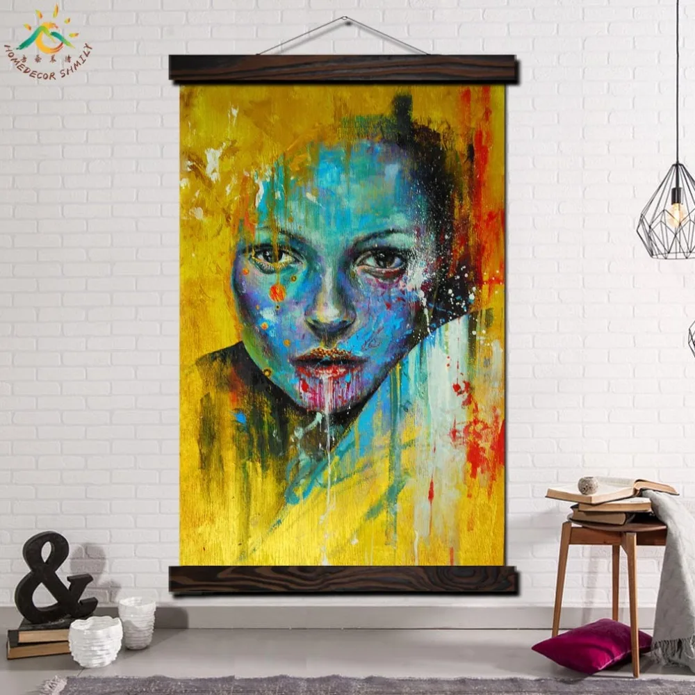 

Cute Paint Girl Vintage Posters and Prints Scroll Painting Canvas Wall Art Pictures Framed Poster Home Decoration