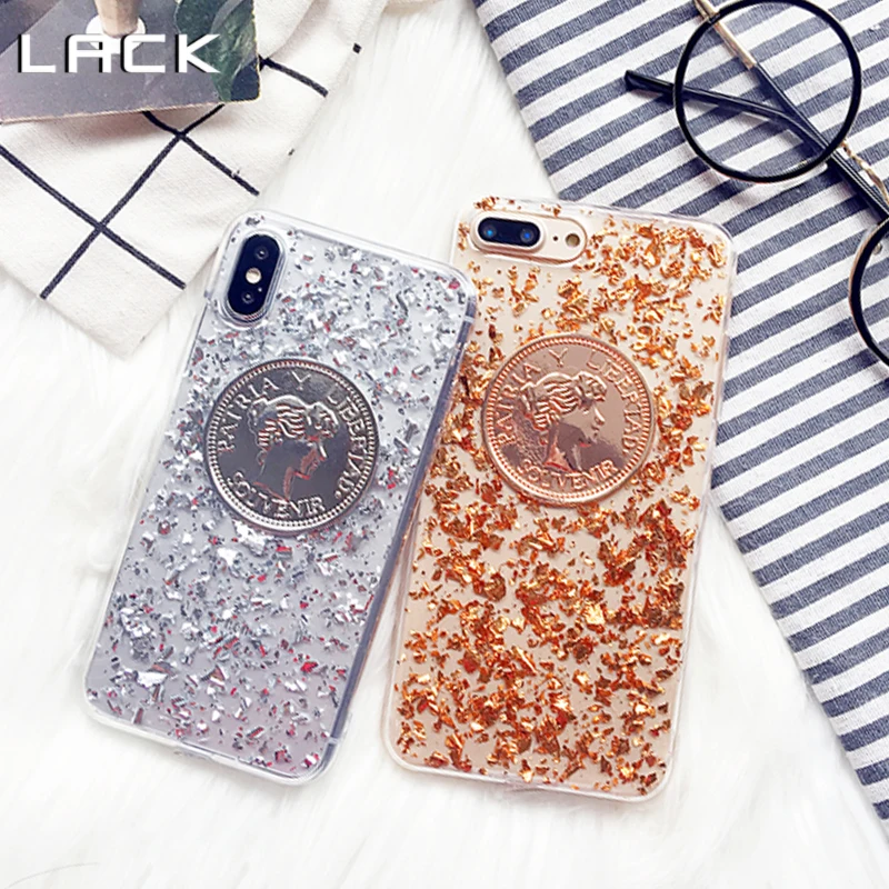

LACK Gold Silver Foil Phone Case For iphone 7 6 6s 8 Plus Shining Powder Sequins 3D Coins Cases For iphone X Glitter Soft Cover