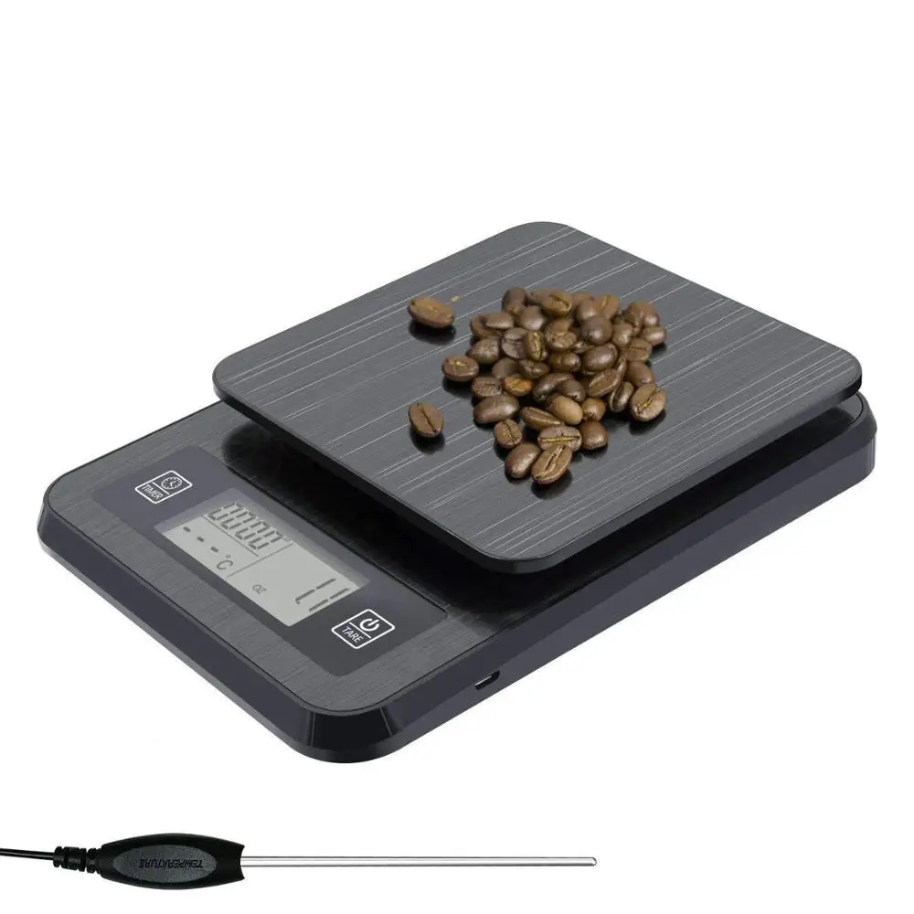 

Digital Coffee Scale Food Scale with Timer Temperature Probe LCD Display 2000g/0.1g Precision Electronic Kitchen Scales With USB