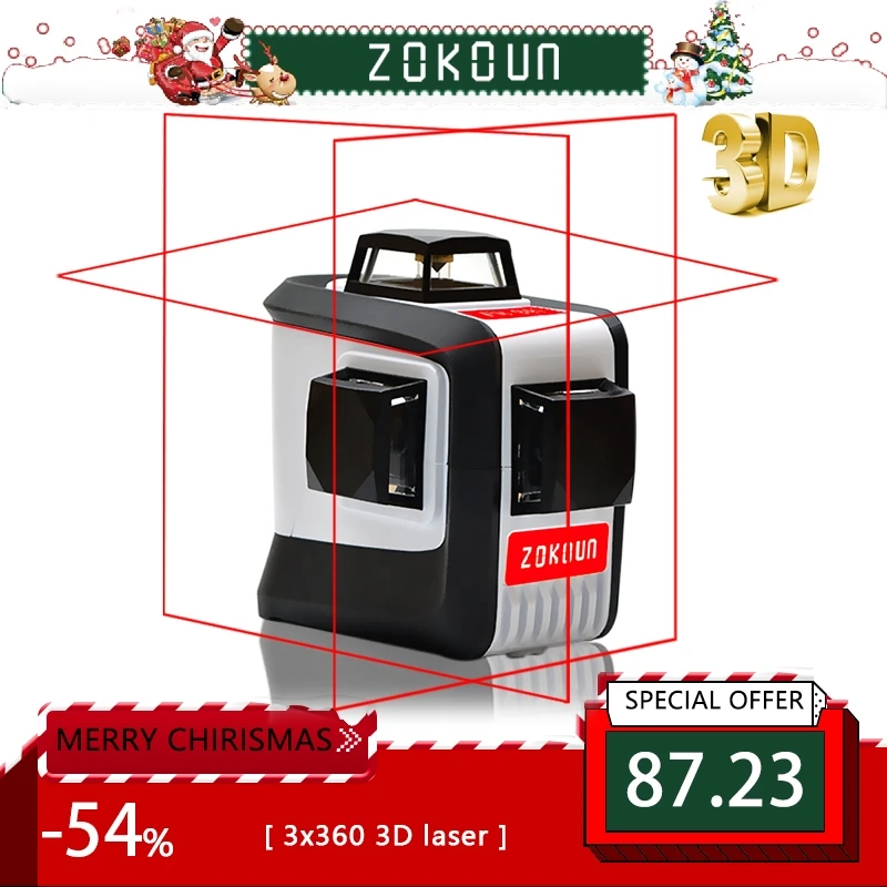 ZOKOUn 12 líneas 3D 94 T-nivelación 360 Horizontal y Vertical súper poderoso rayo láser rojo de línea nivel láser - 1