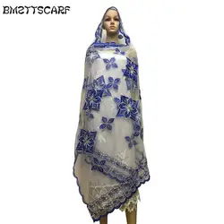 Новая африканская шарфы мусульманские вышивка женщины Чистая Длинный шарф высокого качества тюль материал мягкий шарф для шали BM460