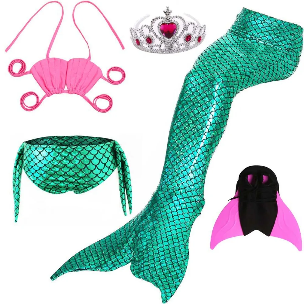 Girls Walkable And Swimmable Mermaid Tail Swimsuit Cosplay Costume Kids Children Bikini And Sparkle Mermaid Swimtail