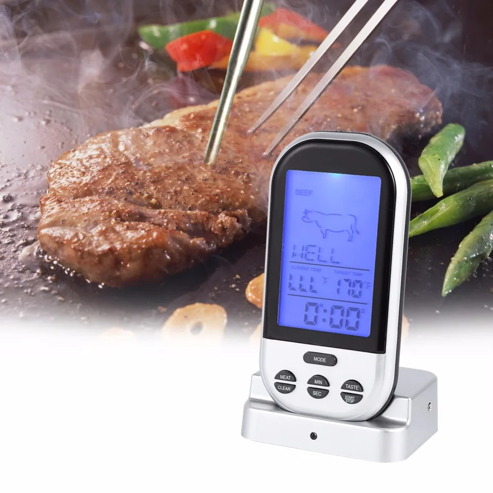 New Wireless LCD Remote Thermometer For BBQ Grill Meat Kitchen Oven Food Coo //ND