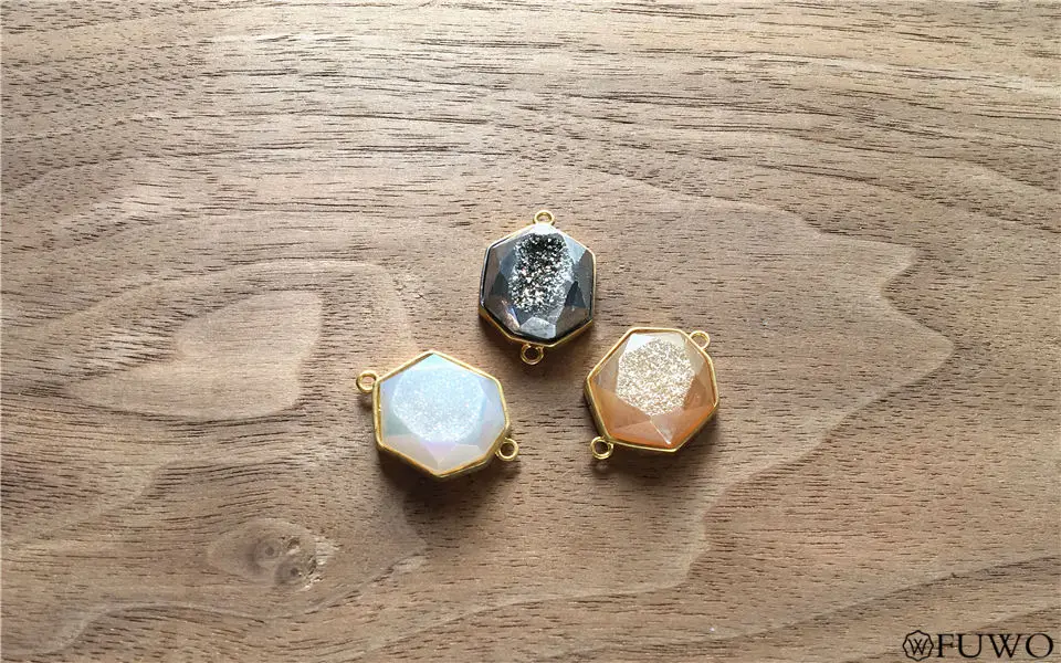 Aura Druzy  Heptagon Pendant 7