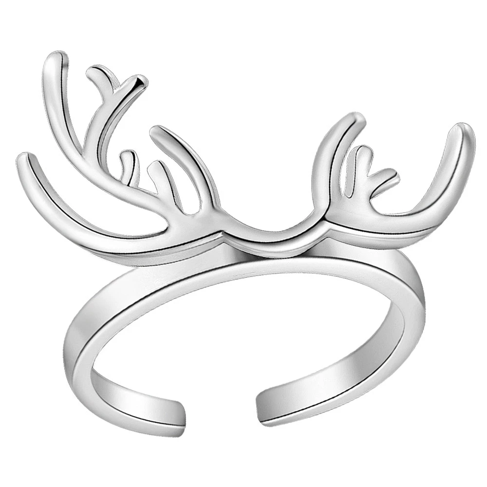 UFOORO Fashion Lovely Deer Antler Adjustable Ring For Women Girl
