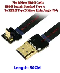 50 см 19.6 ''ультра тонкий кабель hdmi Тип прямо в HDMI Micro правый угол 90 градусов плоский кабель видеонаблюдения самолетов
