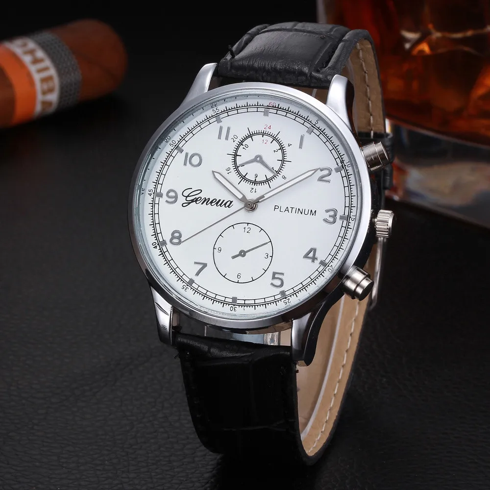 

Mens Watches 2019 Retro Faux Leather Band Analog Geneva Quartz Wrist Watch For Men Clock montre homme