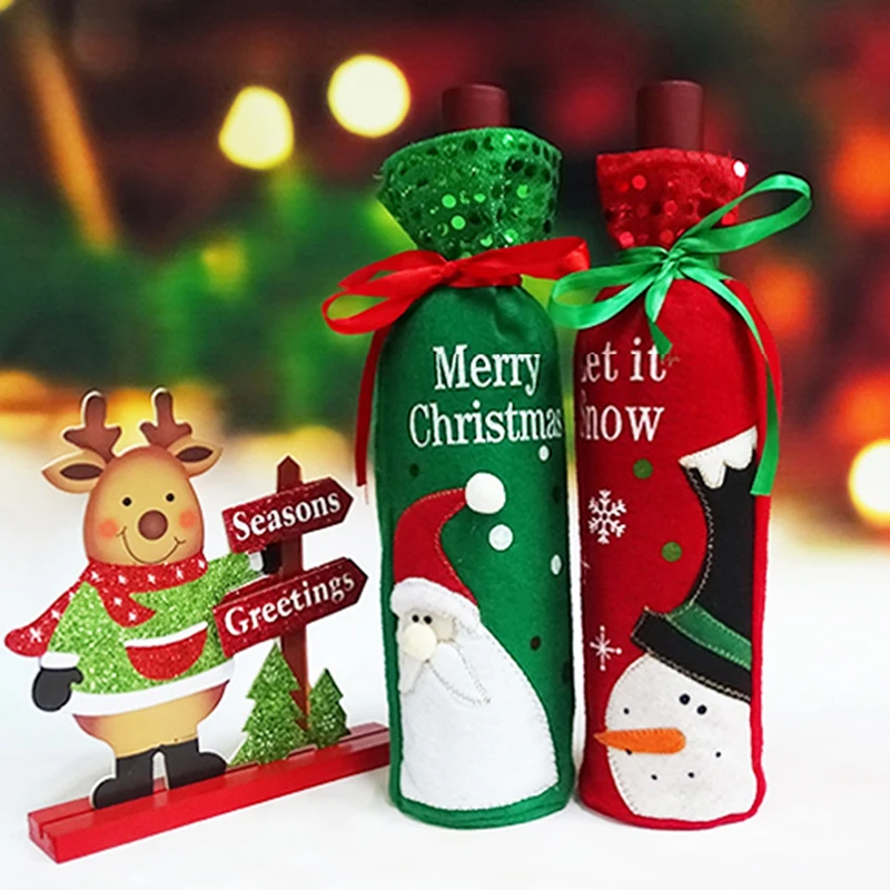 

Santa Claus Snowman Wine Bottle Bags Champagne Sequins Holders Christmas Decorations Gifts For Home Dinner Party Table Decors