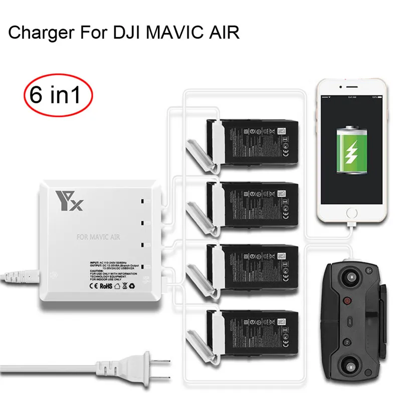 

CARPRIE 6 In1 AIR Battery Remote Charger Hub Parallel Dual USB For DJI MAVIC AIR Drone 180310 drop shipping