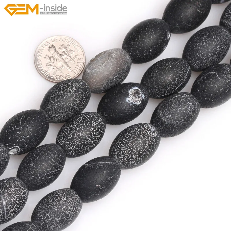 Gem-inside Natural Stone Beads Matte Frosted Olive Rice Black Agates For Jewelry Making 15inch DIY | Украшения и аксессуары
