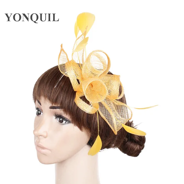 Hair Fascinator Hats Elegant Women Gold 
