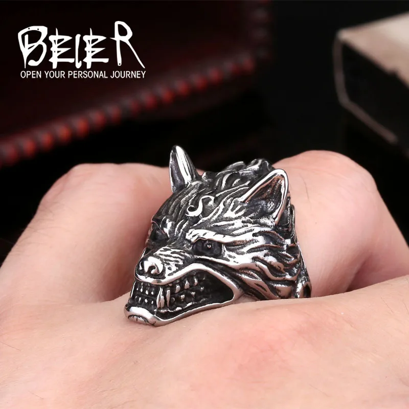 Beier new store 316L Stainless Steel ring top quality Game Of Throne House Stark of Winterfell Direwolf viking Wolf Ring BR8-160