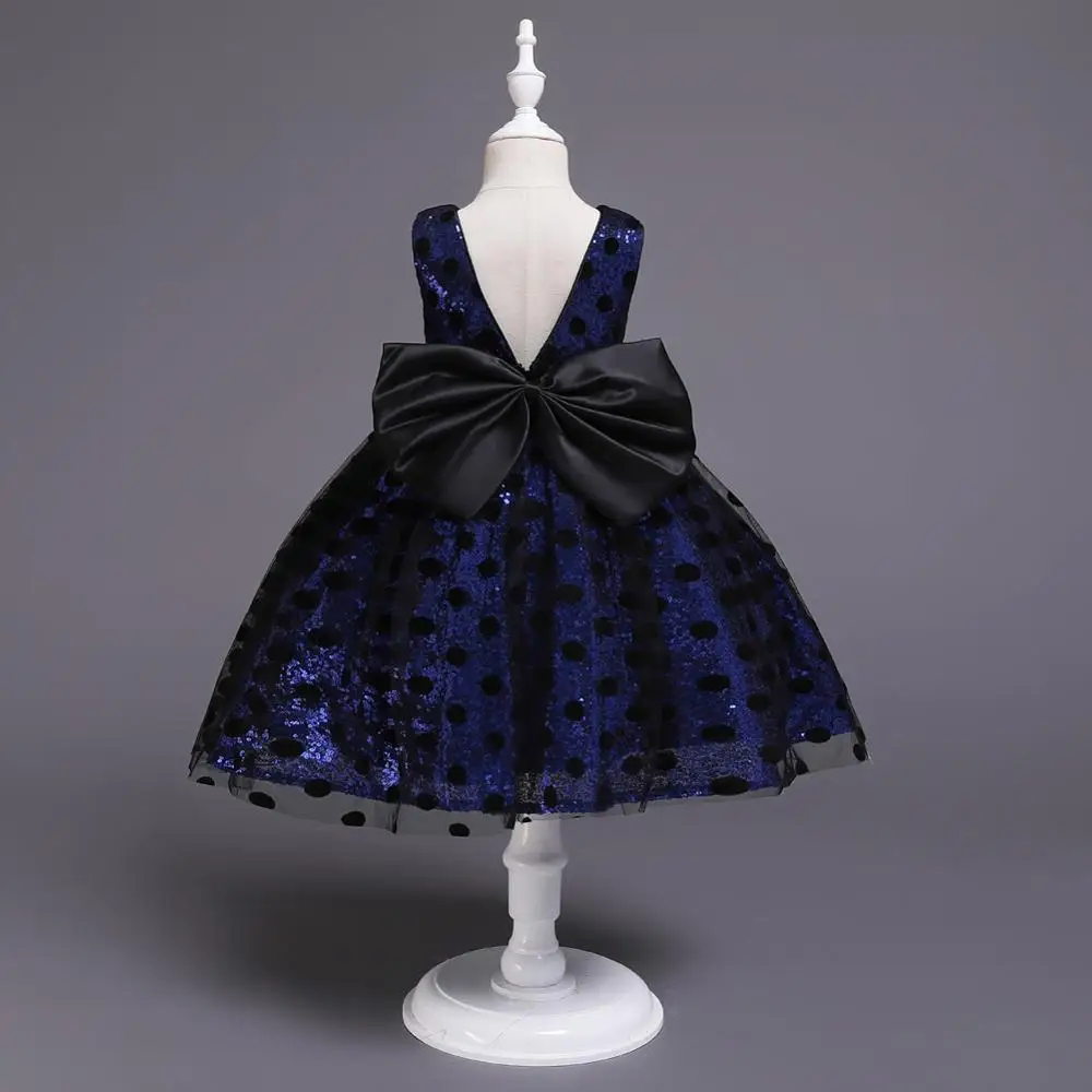 CAILENI Dot Sequin Big Bow Prom Dress For 1-6 Year Girls 2019 New Formal Party Princess Dress Kid Girls Bacll Gown Frocks Blue