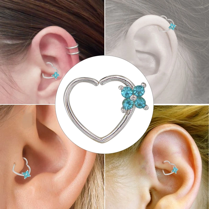 16G CZ Left Closure Daith Cartilage Tragus Earrings Septum Clicker Hinged Segment Nose Hoop Rings Septum Nose Tragus Piercing  (4)