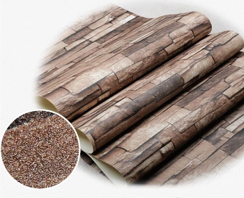 

8 pcs 3D Wood Blocks Effect Brown Stone Brick 10M Vinyl Wallpaper Roll Living Room Background Wall Decor Art Wall Paper