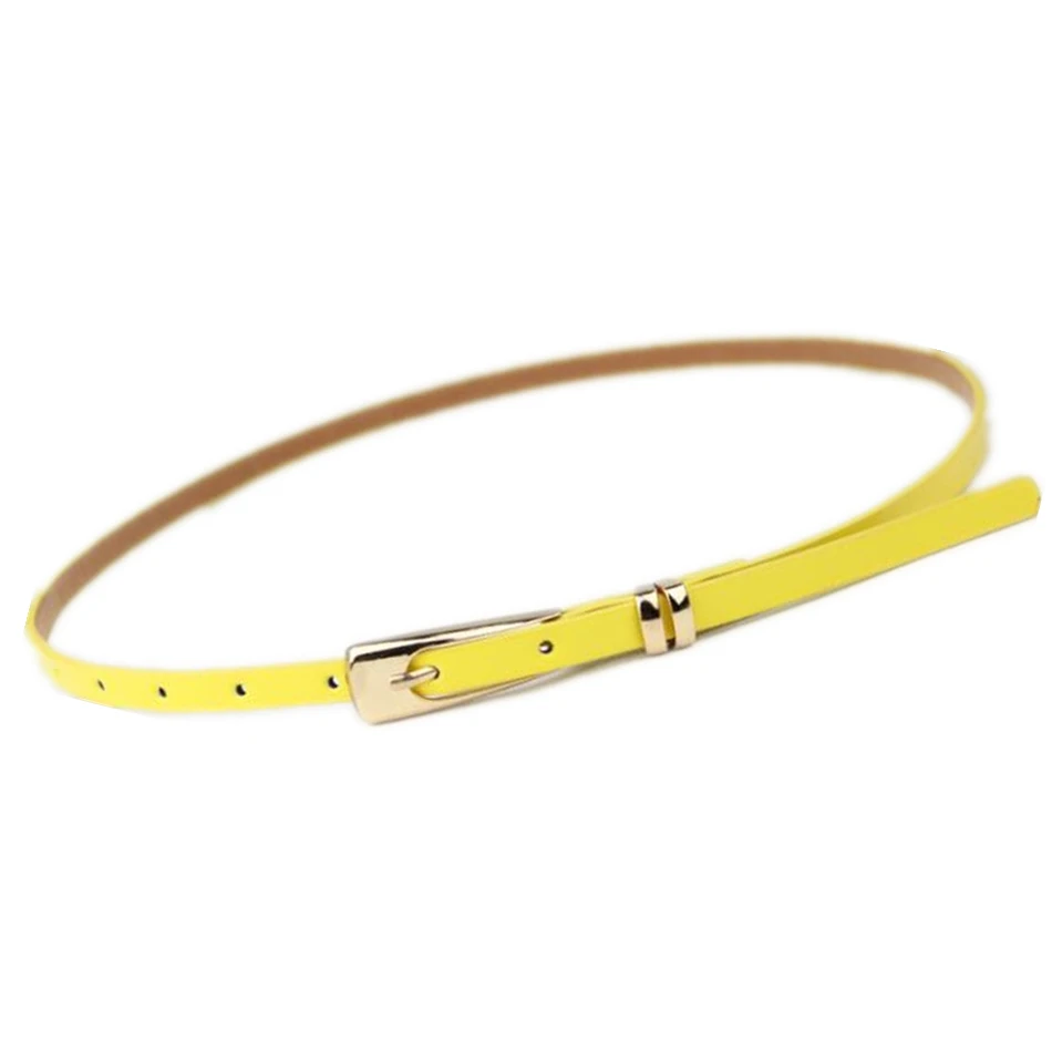 RAINIE SEAN Leather Thin Belt For Women Ladies Narrow Thin Dress Belt Female Pin Buckle Yellow Blue Orange Red Pink Waist Belt