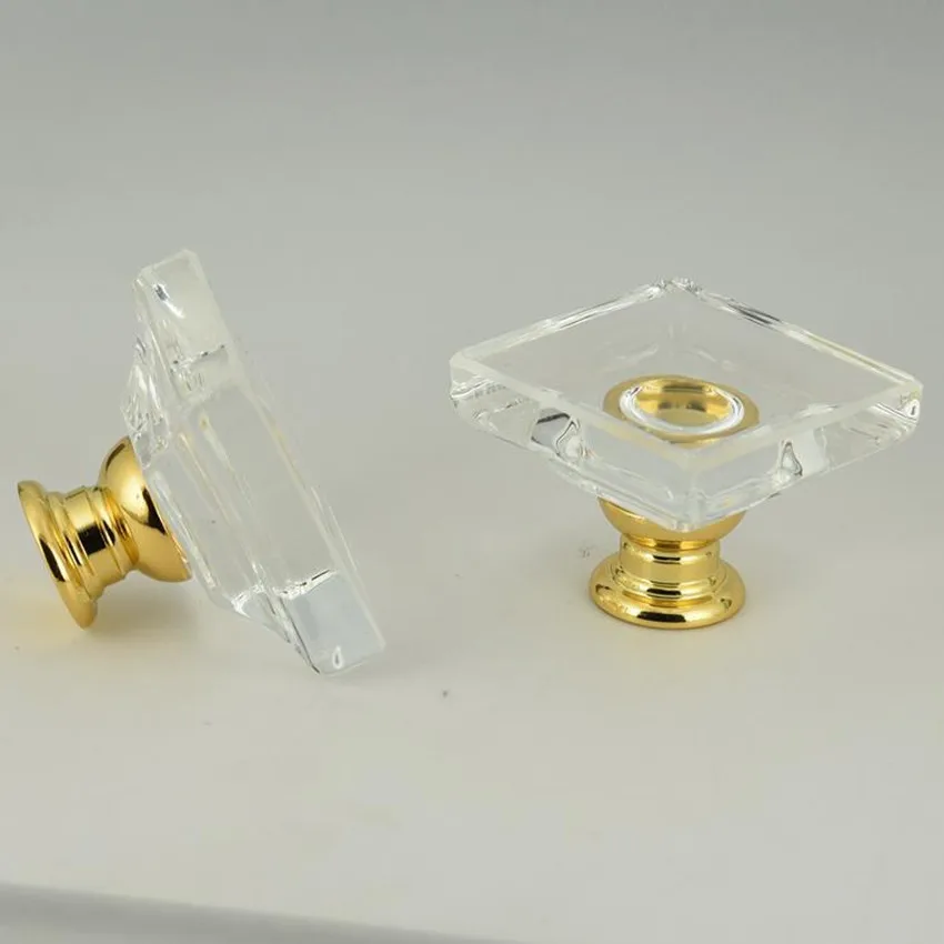 34mm modern simple square clear glass drawer tv cabinet knobs pulls silver chrome kitchen cabinet cupboard door handles fashion