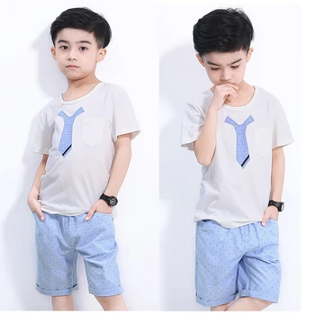

2 pcs set kids boys clothing set summer 2018 new kids cotton t shirts & dot shorts teenage boys clothes set children tracksuits