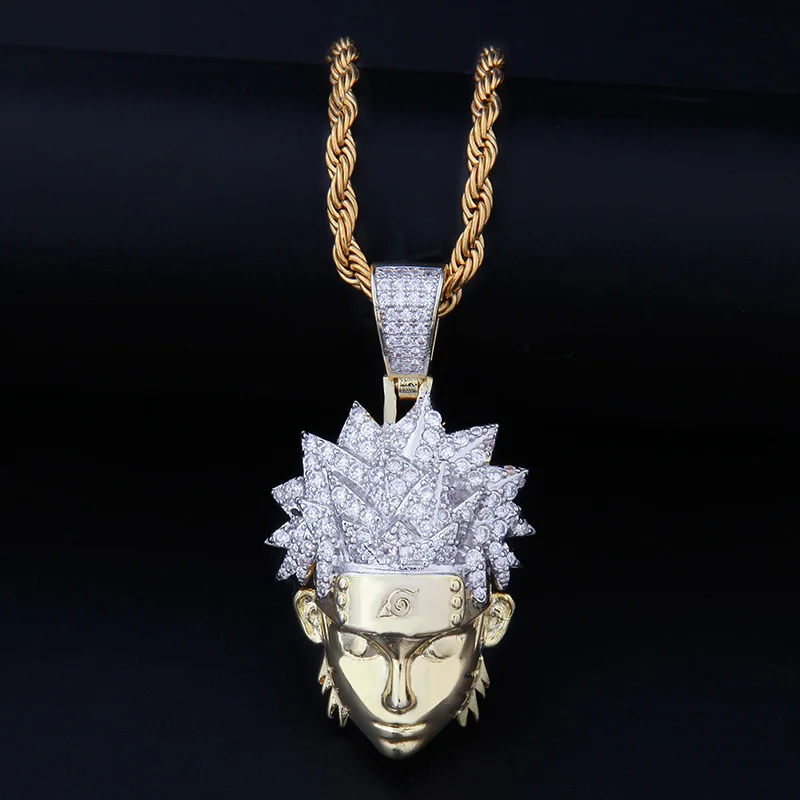 Хип хоп Полный AAA CZ Циркон Bling Iced Out мультфильм Наруто Uzumaki Подвески ожерелье для мужчин рэппер ювелирные изделия Золото Серебро подарок - Окраска металла: Two tone