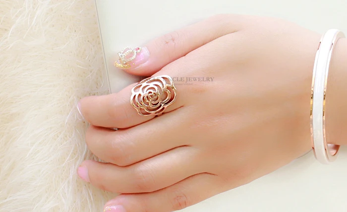 Фирменный дизайн розовое золото цвет выдалбливают элемент цветка камелии Модные женские кольца на палец